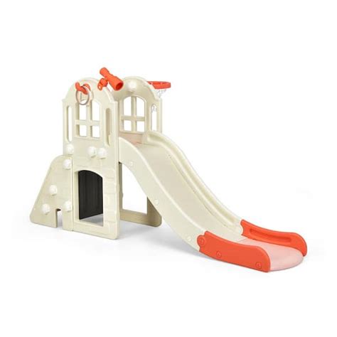 Costway 6-In-1 Large Pink 6.25 ft. Slide for Kids Toddler Climber Slide ...