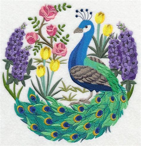 PEACOCK SCENE Machine Embroidered Quilt Block azeb - Etsy | Hand embroidery designs, Machine ...