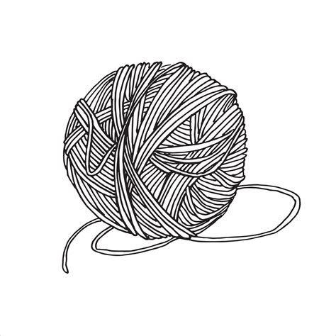 vector drawing in the style of doodle. a ball of yarn for knitting. a ball of woolen thread is a ...