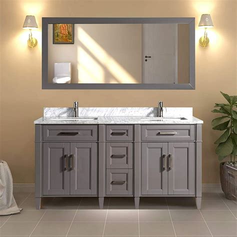 Vanity Art 60" Double Sink Bathroom Vanity Combo Set 5-Drawers, 2-Shelves Carrara Marble Stone ...