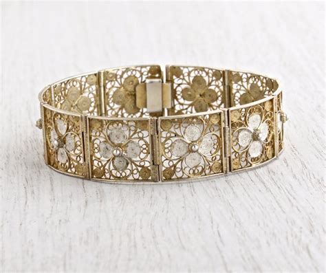 SALE Antique Filigree Floral Bracelet Vintage Art Deco