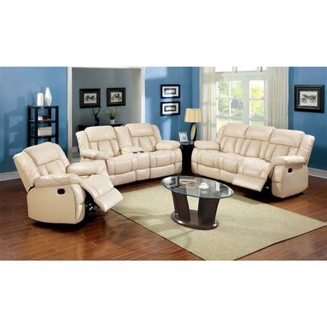 Shop Furniture of America Barbz 2-Piece Bonded Leather Recliner Sofa and Loveseat Set, Ivory ...