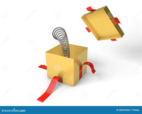 Surprise. Open Golden Gift Box With The Spring Inside. Stock Illustration - Image: 50655900