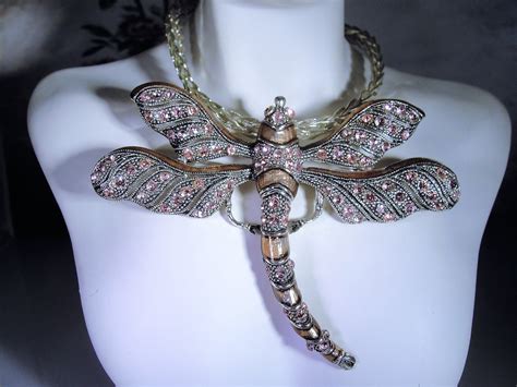 Dragonfly Brooch, Vintage Large Pink Crystal Encrusted and Enamel ...