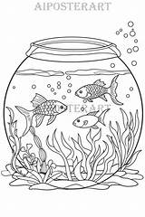 Fish Bowl Coloring Page For Adults And Kids  Printable Sheet sketch template