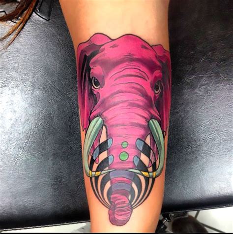 Crazy Pink Elephant Tattoo Idea