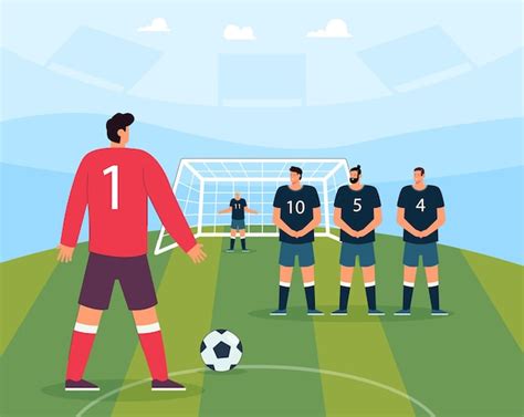 Free Vector | Penalty kick of soccer player on field of stadium. Male goalkeeper and team of ...