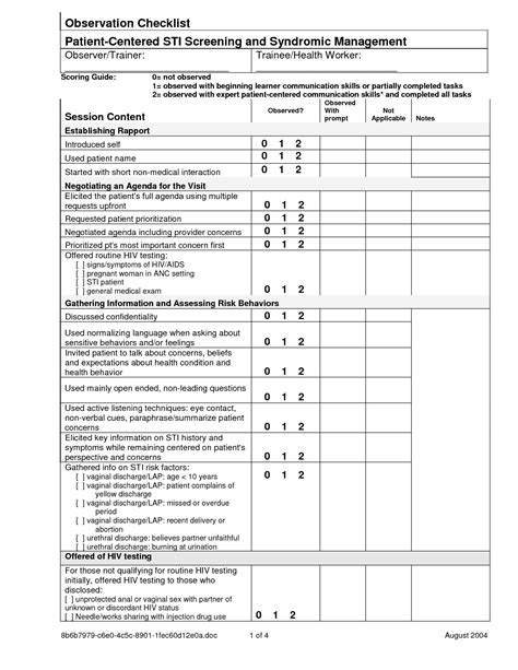 Kindergarten Classroom Observation Checklist