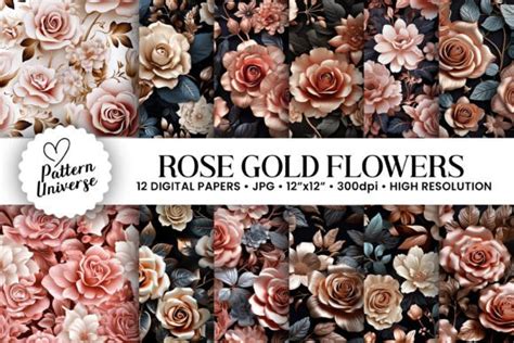 Rose Gold 3D Flowers Digital Papers Graphic by Pattern Universe ...