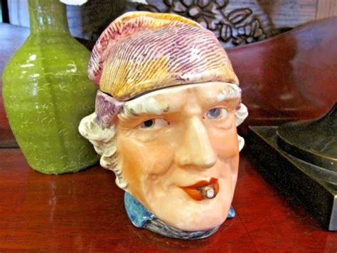 ANTIQUE HUMIDOR HEAD vase Majolica face painted jar Sherlock Holmes ...