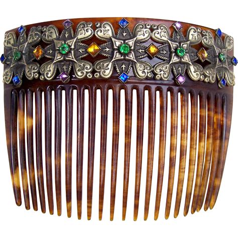 Late Victorian hair comb multi colour rhinestone hair accessory | Rhinestone hair accessory ...