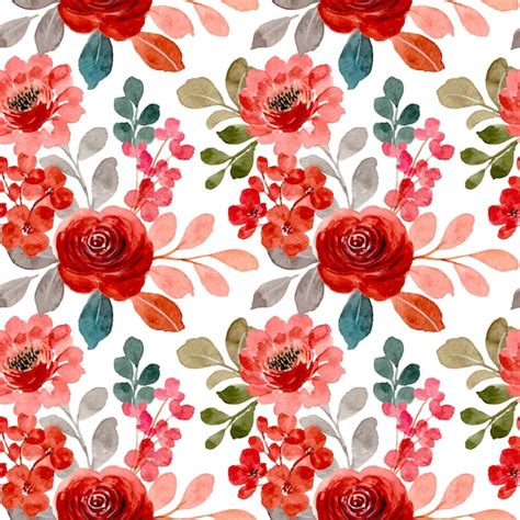 Premium Vector | Red rose seamless pattern with watercolor