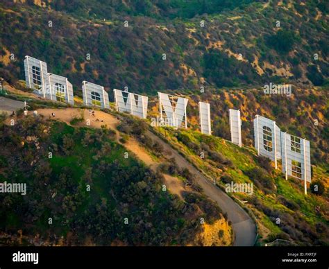 Aerial view, Hollywood Sign, Hollywood sign on Mount Lee Drive from ...