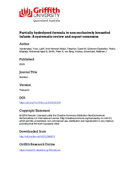 (PDF) Partially hydrolyzed formula in non-exclusively breastfed infants: A systematic review and ...