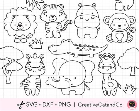 Outline Forest Animals for Coloring SVG Files | CreativeCatandCo