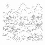 Hand Drawn Coloring Page With A Cute Mountain Landscape Outline Sketch  sketch template