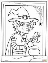 Halloween Witch Making Potion At The Window coloring Page  Free sketch template