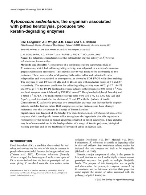 Kytococcus Sedentarius The Organism Associated | PDF | Chromatography | Molecular Biology