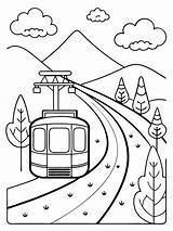 Cable Car coloring book Pages For Children With Vector Design And  sketch template