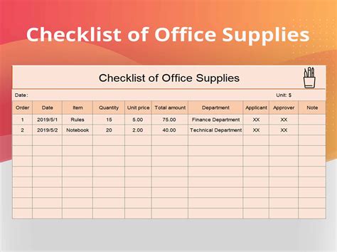 Office Supplies List Template