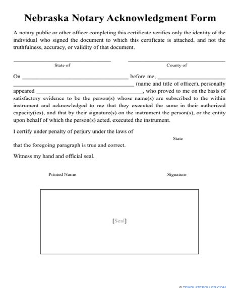 Nebraska Notary Acknowledgment Form - Fill Out, Sign Online and Download PDF | Templateroller