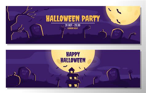 set of halloween party banner in flat style design 10819595 Vector Art ...