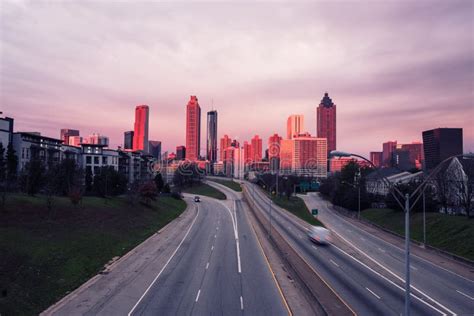 Atlanta Skyline and Highway at Sunrise Stock Image - Image of sunset ...