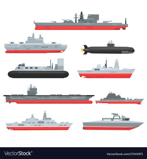 Different types of naval combat ships set Vector Image