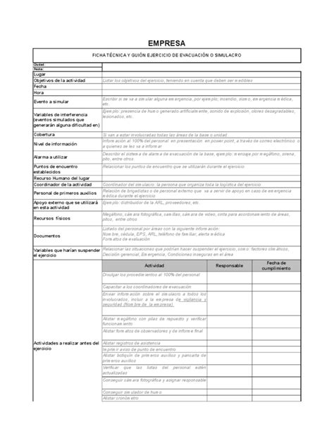 Formato Evaluacion de Evacuación Simulacro de evacuación | Simulación ...