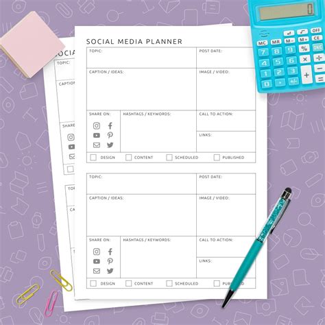 Social Media Planner Template - Printable PDF