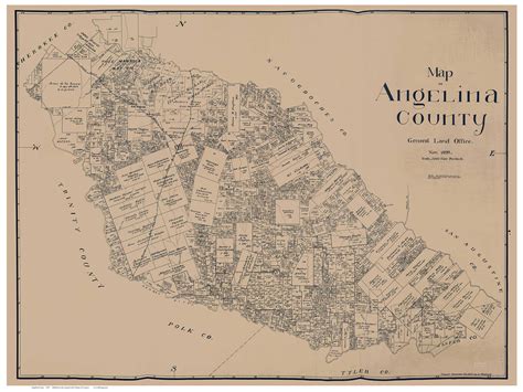 Angelina County Texas 1899 - Old Map Reprint - OLD MAPS