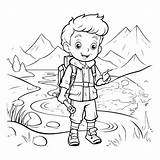 Premium Vector  Coloring Page Outline Of A Boy hiking In the Mountains sketch template