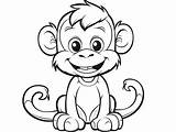 Simple And Fun Monkey Coloring  Page sketch template