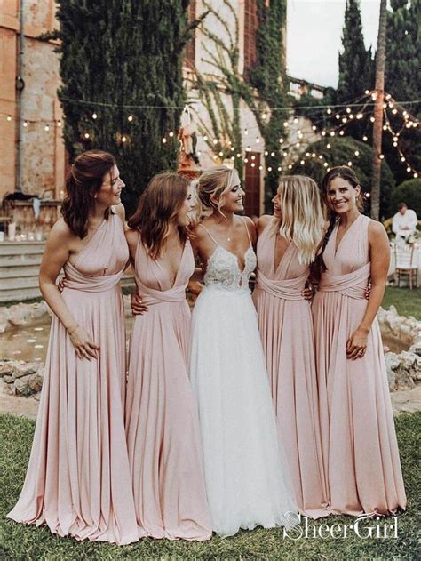 Cheap Long Blush Pink Bridesmaid Dresses Convertible Maxi Dress ARD1913 ...