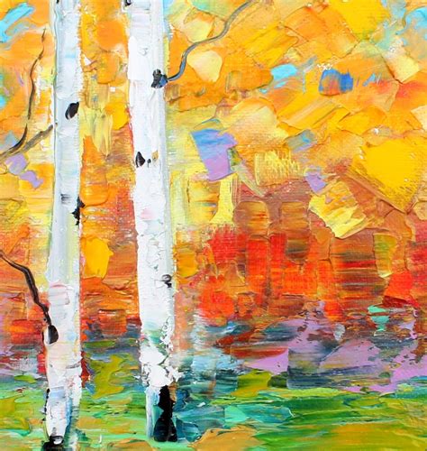 Birch Trees painting original oil 12x12 abstract palette knife ...