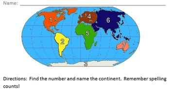 Continents and Oceans Quiz/Practice Sheet | TpT
