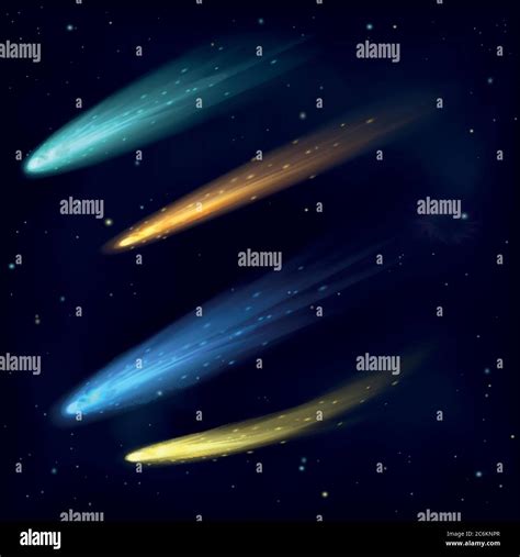 Realistic color vector meteor asteroid comet in the night sky in space ...