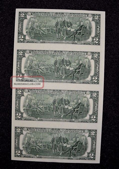 Uncut Sheet $2 Two Dollar Bills (x4) U. S Uncut Currency Uncirculated ...