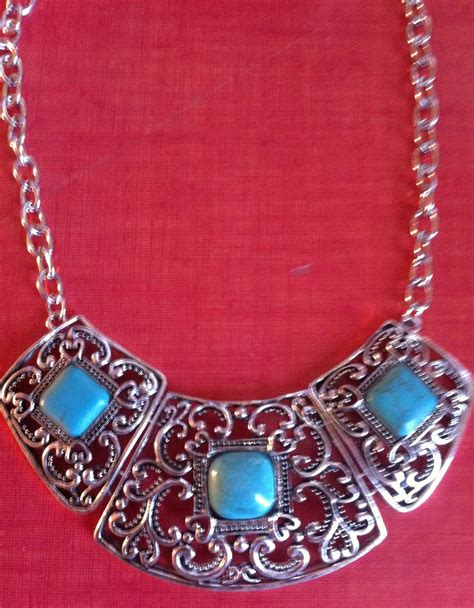 genuine turquoise and tibet silver bib chain pendant £7.50 plus £1.20 p&p Genuine Turquoise ...