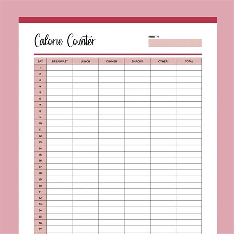 Printable Calorie Counting Tracker | Instant download PDF | A4 & US Letter – Plan Print Land