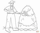 Disegno Di Luomo Agricoltore Che Tiene Un forcone Raccoglie Il Fieno  sketch template