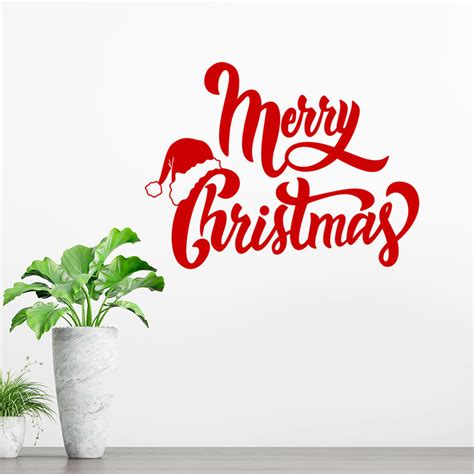 Merry Christmas Wall Decals Santa Hat Wall Stickers PVC Romovable Home ...