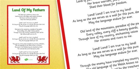 Welsh National Anthem Translated to English Poster - Twinkl