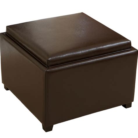 Noble House Wellington Brown Leather Tray Top Ottoman-236670 - The Home ...