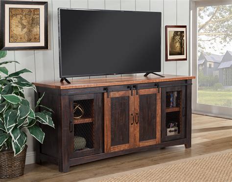 Pemberly Row Farmhouse Sliding Door Wood 52 Highboy TV Stand Console Buffet Credenza Storage ...