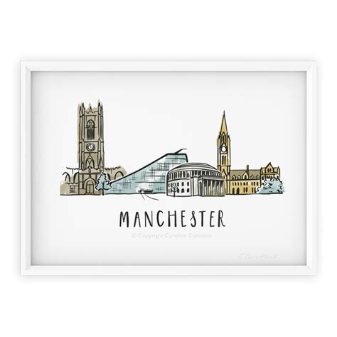 Manchester skyline art print in a contemporary illustrative style