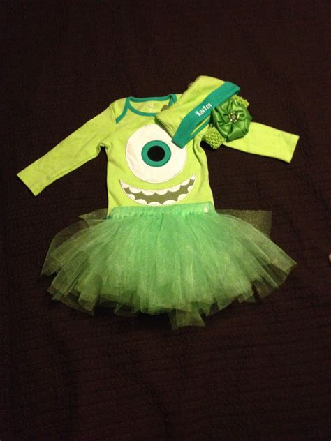 Turned a plain mike wazowski onesie into a super cute girls costume for Halloween! Added a DIY ...