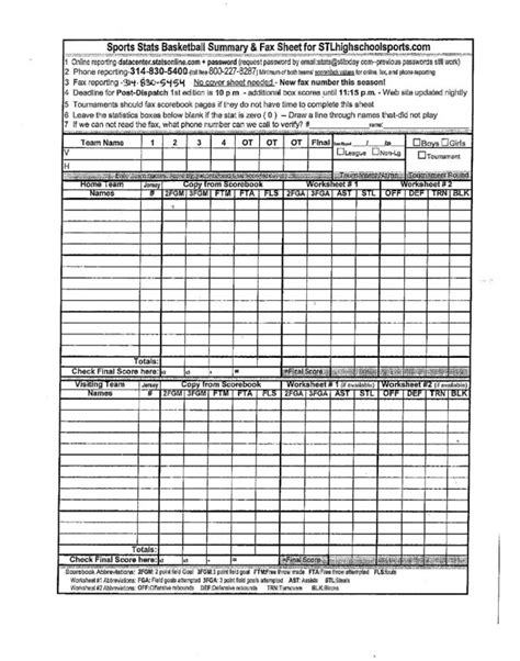 Basketball Stat Sheet - FREE DOWNLOAD - Printable Templates Lab