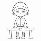 Boy Sitting On The Bench Coloring Page Vector Line Illustration Rádio  sketch template