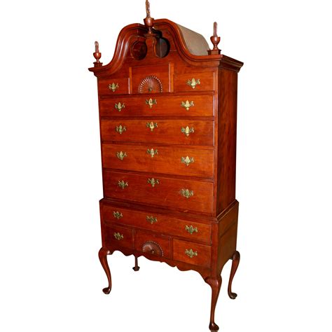 18th Century Queen Anne CT Cherry Bonnet Top Highboy Small Drawers, Queen Anne, Lowercase A ...